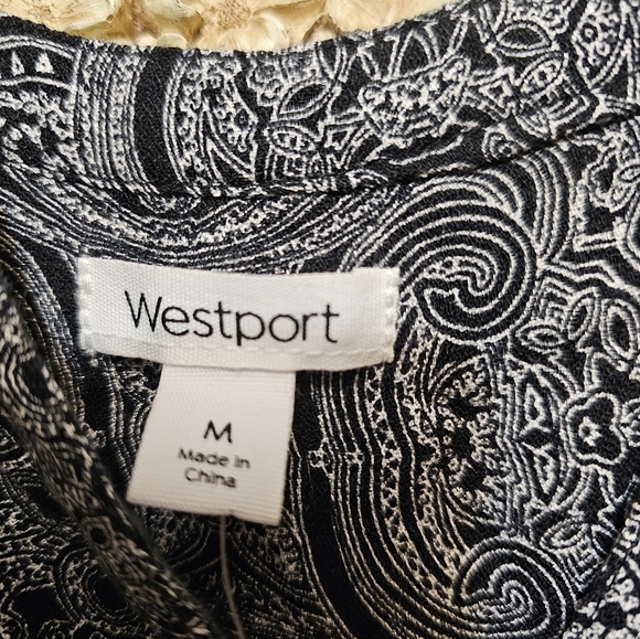 Dress Barn Westport Boho Bell Sleeve Top Tunic Blouse Women's NWT M Black/Cream - Picture 7 of 9